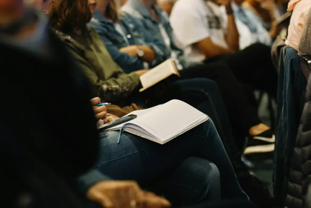 Members studying together during a church service